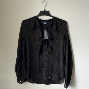 Tommy Hilfiger Women’s Classic Long Sleeve Ruffle Front Glitter Stripes Blouse